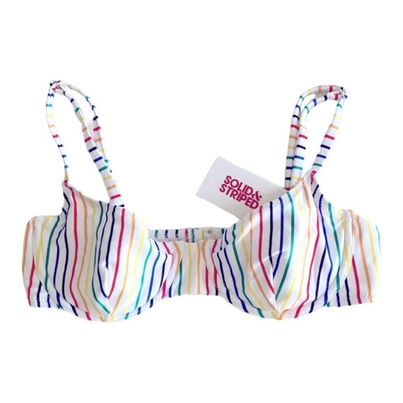 Solid & Striped Eva Bikini Top in Rainbow Pinstripe Size Large - Picture 4 of 7